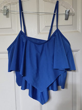 Women s Blue Solid Ruffle Mesh Swim Top XL Re...