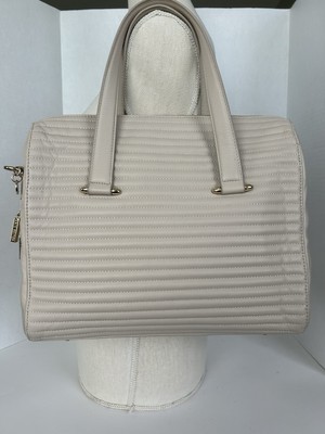 Celine Dion Vibrato Leather Handbag Beige Double Handle Removable Strap