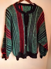 Anonymous Mohair Sweater Cardigan Womens L Shaggy Stripe 1960  s Boho Oversized