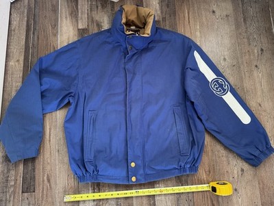Authentic Gucci Reversible Hooded Jacket   Blue/Tan with Logo Sleeve   Men s 48