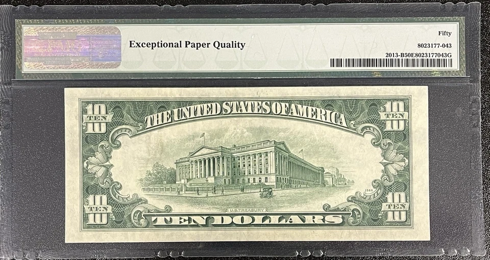 1950 C Ten Dollar Federal Reserve Note $10 Bill Graded PMG AU 50 EPQ  #94695 - Image 2 of 2