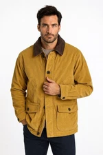 IZOD Corduroy Barn Coat Jacket Mens M Tan Brown Collar Plaid Lined Outdoors