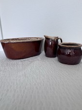 Hull VTG Oven Proof USA Brown Drip Glaze Pottery Set Of 3