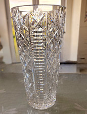 Vintage Signed Waterford Crystal Heavy Cut Glass Vase 25cm tall, 2kg weight