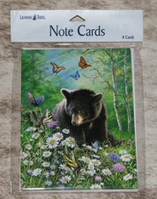 LEANIN TREE "Bear Cub Forest Flowers & Butterflies"~Pack of 8 Notecards #35686
