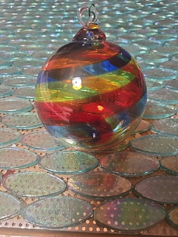 Vintage Hand Blown Art Glass Christmas Ornament Rainbow Swirl Ball