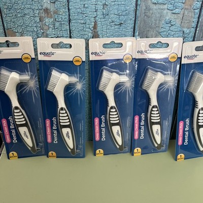 Lot Of 5 New Equate Dental/Denture Brush with Deep Clean Pick, White & Black