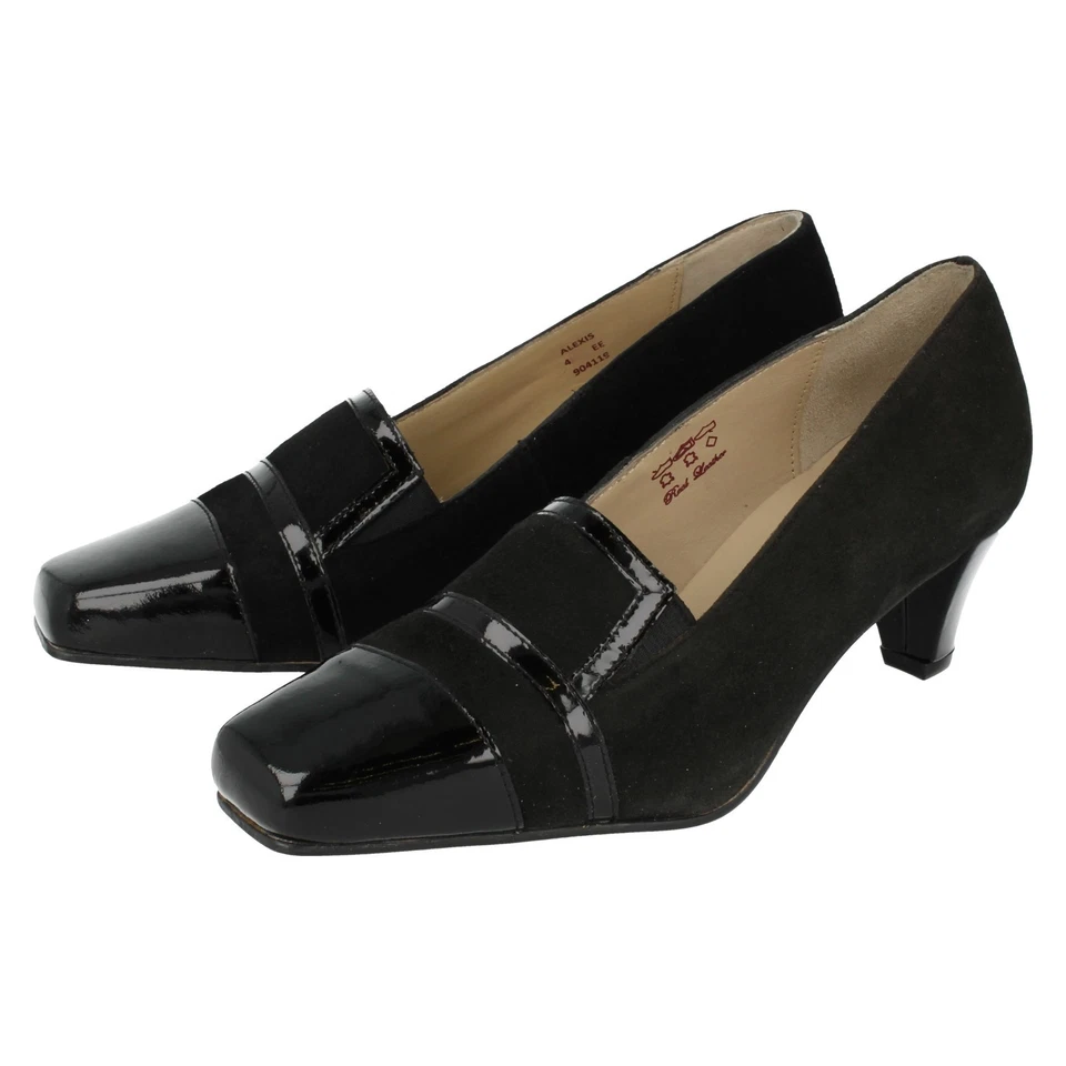 Ladies  Equity Black Suede/Patent EE Fitting Court Shoes : Alexis - Image 2 of 4