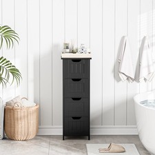 Elegant Black MDF Bathroom Storage Cabinet W/ Spacious Tabletop 4 Drawers