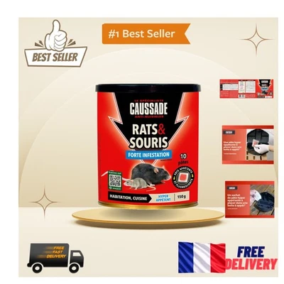 CAUSSADE Raticide & Souricide - Élimine R à S - 10 Sachets Fluorescents - 150g - Photo 1/4