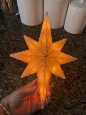 Lighted Christmas Star Frosted White and Gold Tree Topper 12 Tall No Base