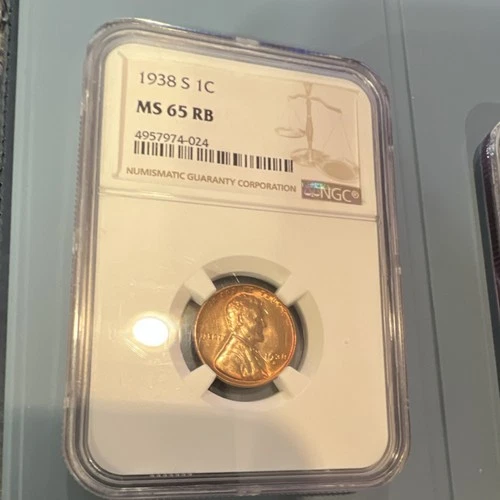 1938-S Lincoln Wheat Small Cent NGC MS65RB Uncirculated Bronze