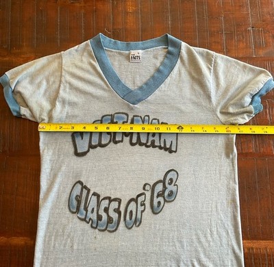 True Vintage Vietnam '68 Ringer T Shirt V Neck Retro Draft USA Sm