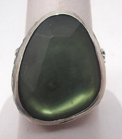 Anillo de corteza de árbol de plata esterlina Silpada descontinuado piedra de vidrio verde talla 7 Foto 2 de 4