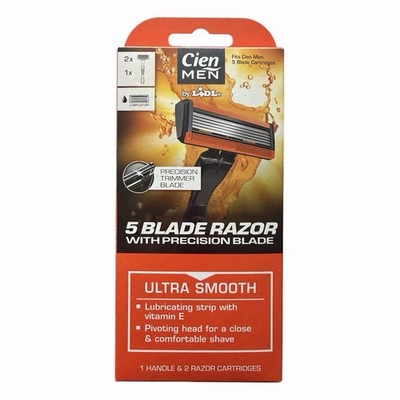 Cien Men by Lidl 5 Blade Razor Precision Blade Ultra Smooth. 1×Handle 2× Refill