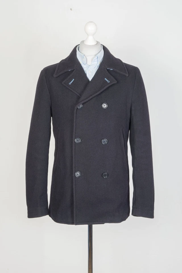 -Men's CP Company Wool Black Trench Pea Coat Jacket Size 52 - Image 2 of 4