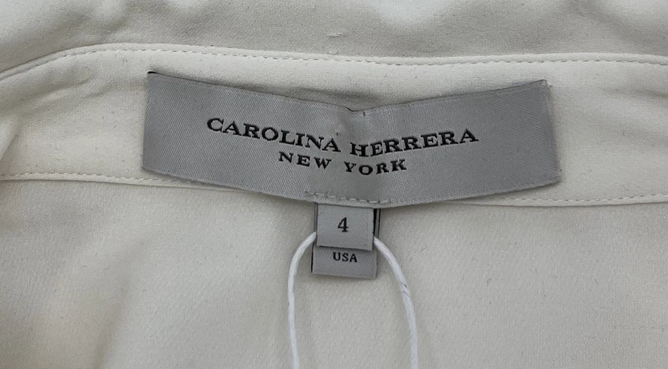 Blusa Carolina Herrera Off-White Mezcla Seda Manga Campana Abotonada Talla 4 Foto 4 de 4