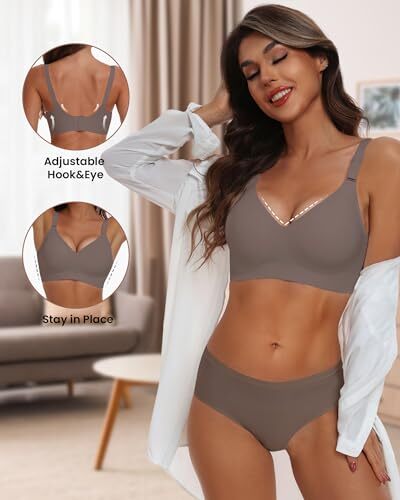 Comfortable Seamless Full Coverage Bra for Women Wireless Bras Large Coffee - Picture 3 of 8