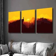3pcs Men & Sunset Mountains Landscape Wall Art Canvas Framed 50x70cm