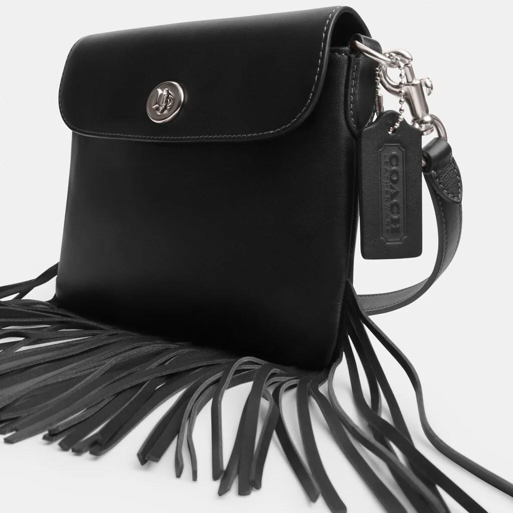 NWT COACH 1964 Fringe Bag Glovetanned leather Silver/Black