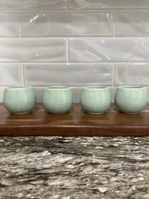4 Celadon Crackle Glaze Tea Cups 2 3/4” Tall