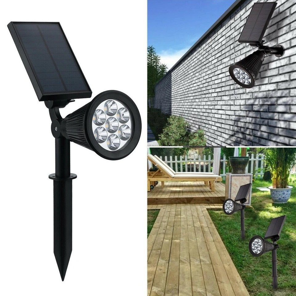7 LED Solar Powered Spotlight Wall Flood Light Outdoor Garden RGB Color Changing - Image 2 of 4