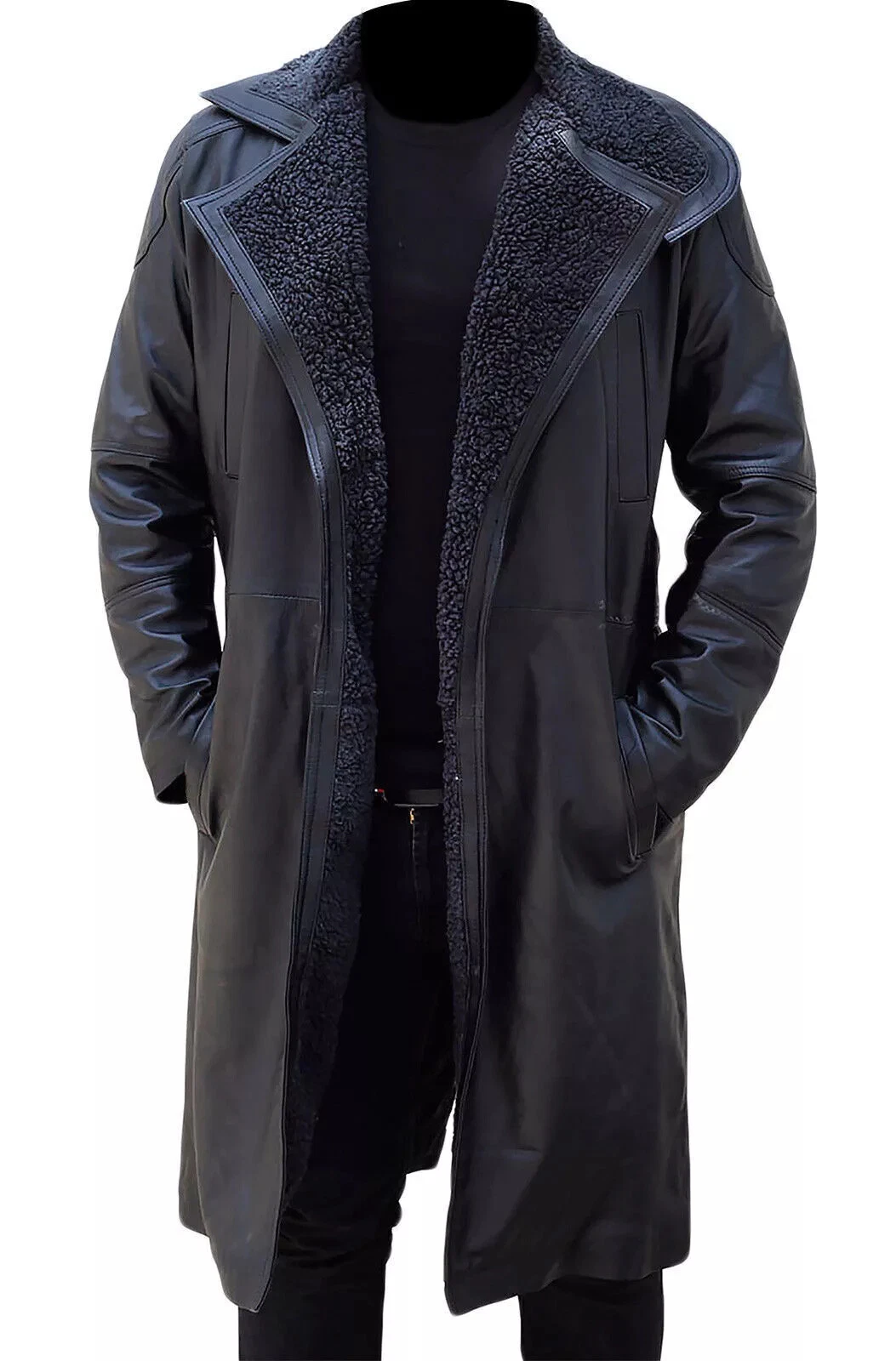 Blade Runner 2049 Ryan Gosling (Officer K) Fur Lapel Collar Trench Leather Coat