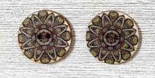 boho flowers wood buttons sewing 2 holes 1 inch (set #1043) 2pc