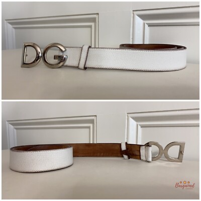 Authentic Dolce&Gabanna White Leather Silver Logo Buckle  display picture 3