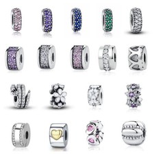 Women Fashion Real 925 Silver CZ Clip Charm positioning buckle Bead Fit Bracelet