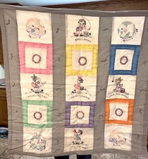 Hand Embroidered Baby Quilt Nursery Rhymes Cotton 38'' X 38''
