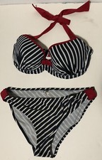 EUC Pour Moi Red White  Blue Stripe Bikini 34DD Top UK14/USA10 Bottom WORN ONCE