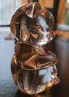 Fenton 3.5" Clear Glass Teddy Bear Ruby Red Heart Birthstone Vtg