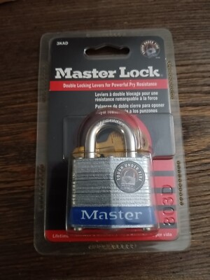 Master Lock 3KAD High Security Padlock Lock 2 Key Vintage New