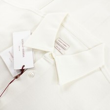 Luciano Barbera NWT Button Up Sport Shirt Size M In Solid Ivory Knit Cotton