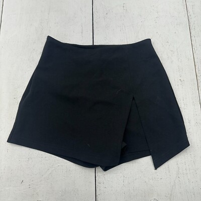 Shein Black High Waisted Zip Up Split Hem Short/Skirt Skort Women's Size  Small