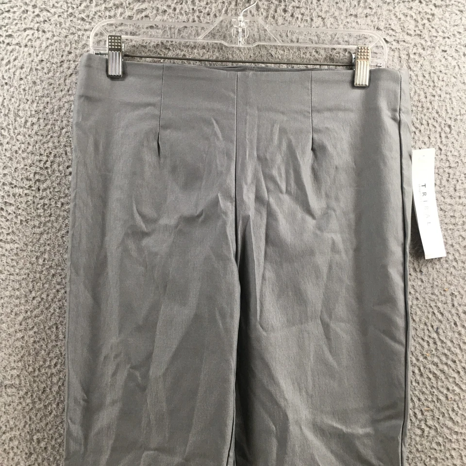 Pantalones al tobillo tribales para mujer 10 grises pierna recta dobladillo abertura 1565T-7059 NUEVO Foto 2 de 4
