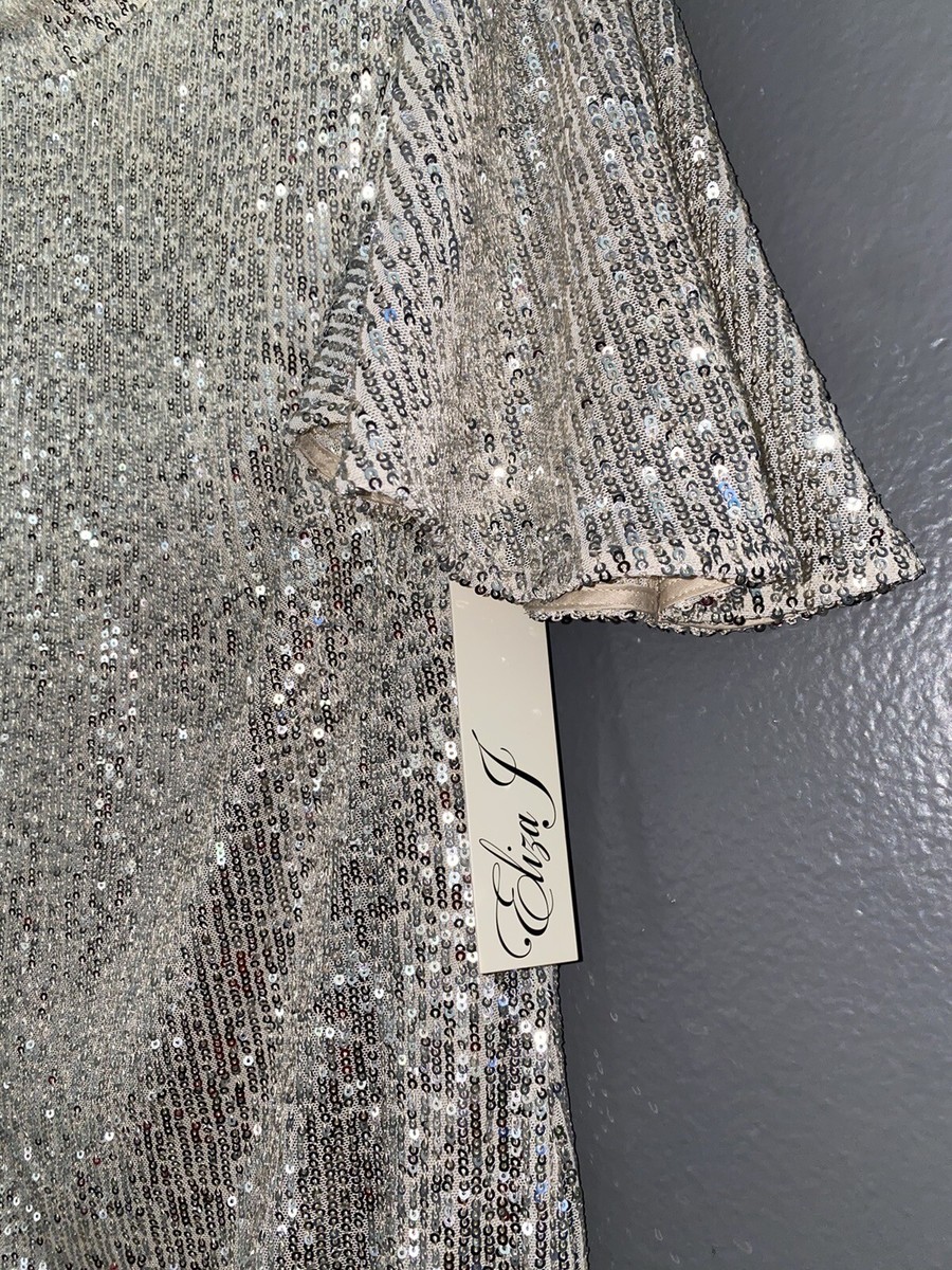 eliza j silver sequin dress Size 4 Eliza J Midi Sequin Dress