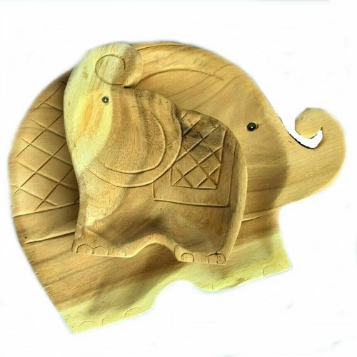 2 Wooden Tray Serving Tableware Elephants Display Wood Artistic Party Food Decor - Picture 9 of 10