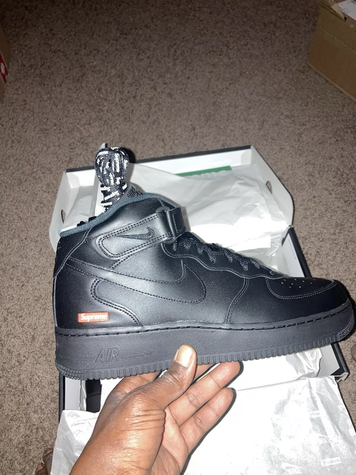 Supreme x Air Force 1 Mid 'Box Logo   Triple Noir FZ8784 001 Homme Taille 12