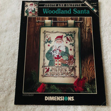 VTG Dimensions WOODLAND SANTA Cross Stitch Le...