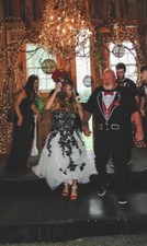 Wedding Dress- strapless, Black and Ivory, custom altered-high to low w/bustle