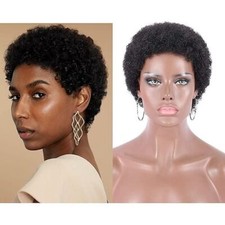 Short Pixie Cut Remy Human Hair Wig For Black Women Soft Afro Curly Fluffy Wig