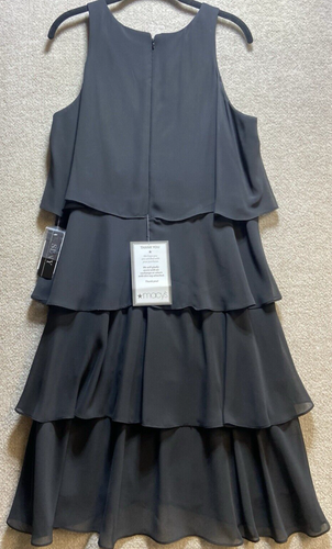 SLNY Black Tiered Sleeveless Rhinestone Knee Length Cocktail Party Dress Size 14 - Picture 5 of 17