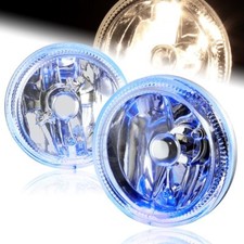 Universal 4 Round Blue Halo Chrome Housing Clear Lens Fog Driving Lights Lamps