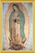 Our Lady of Guadalupe Religious on Stretched Canvas 24"x36" with a Gold Frame 