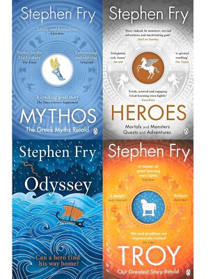Stephen Fry Greek Myths Series 4 Books Set (Heroes, Mythos, Troy,Odessy)