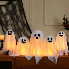 Set of 5 Halloween Ghost Decoration 14" 11" 9" Ghosts Table Centerpieces with...