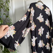Women s M Boho Long Maxi Kimono Dark Floral Duster Jacket Whimsigoth Sheer Slits