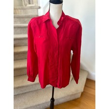 NWT Vintage Red Silk Button Down Collared Blouse